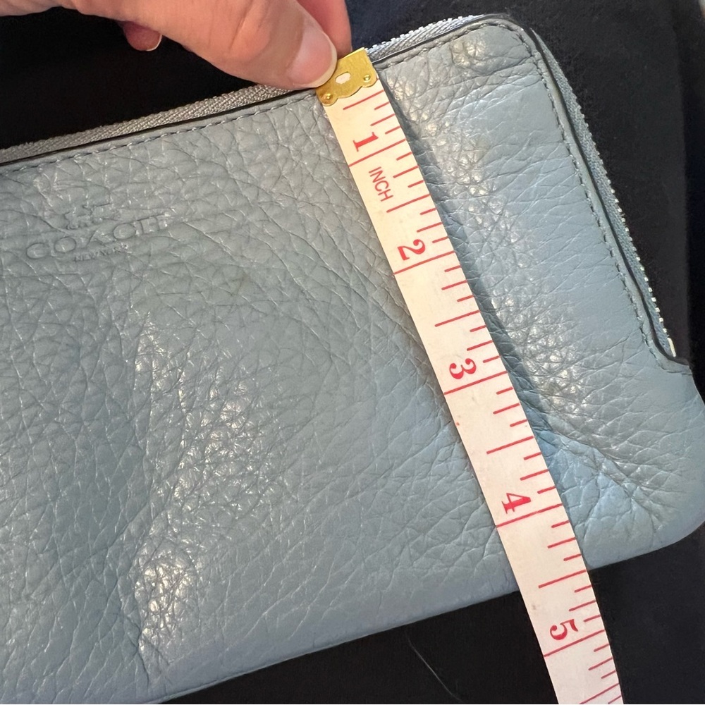 Coach Double Corner Zip Wristlet Pebbled Leather Light Blue - Picture 8 of 8
